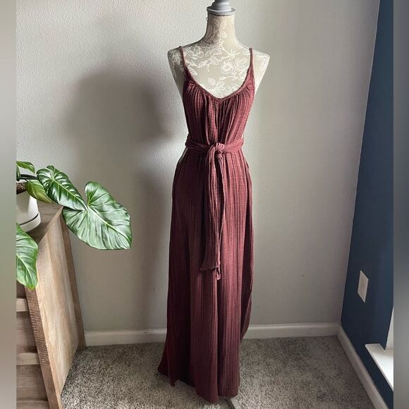 NWT Anthropologie Tie Front Cover Up Jumpsuit in Brown - Picture 2 of 8